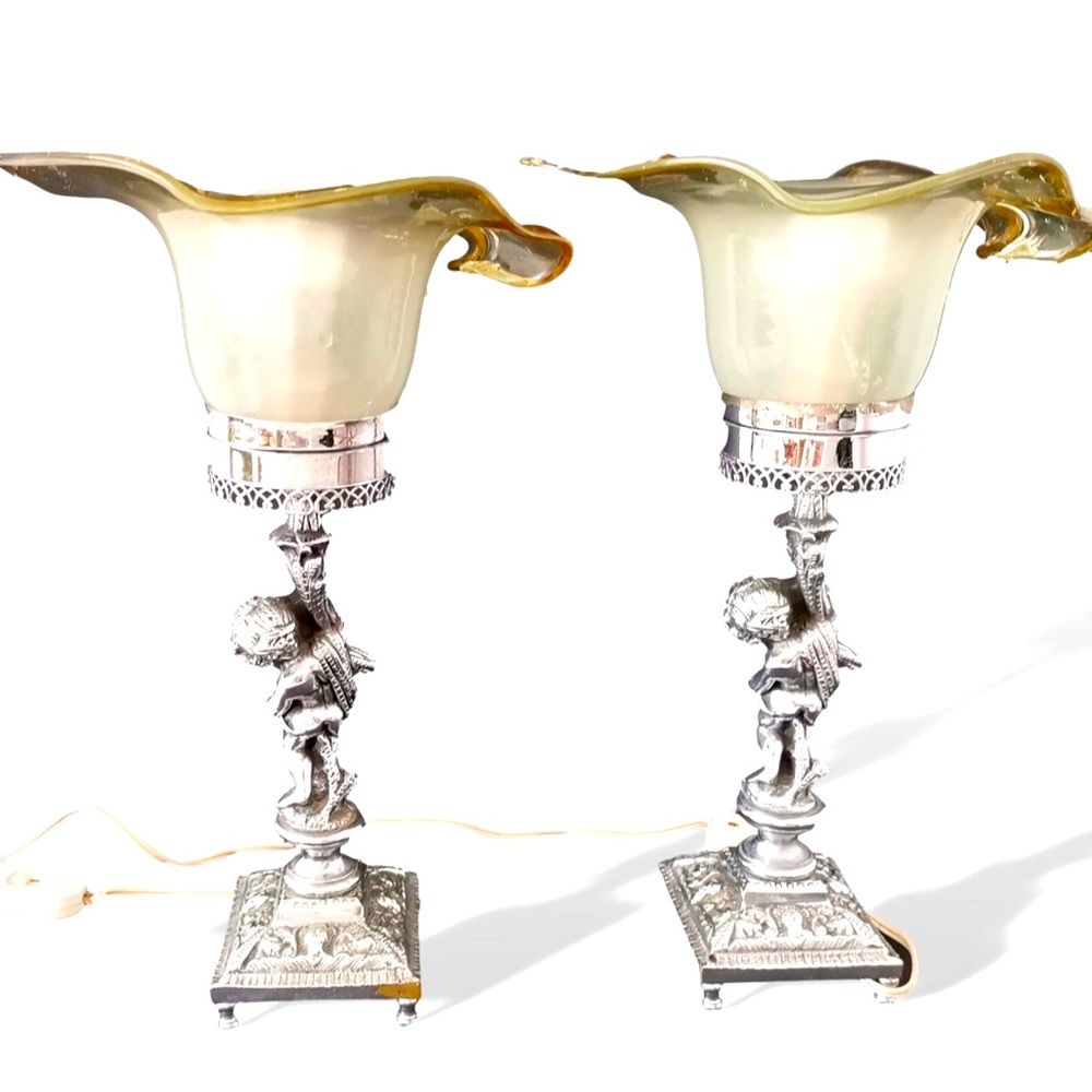 A pair of Vintage Murano Glass Table Lamps In Art Nouveau Style.